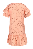 Orange Fashion Casual Dot Print Patchwork O Neck Short Sleeve Dress Dresses