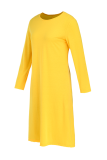 Yellow Casual Solid Patchwork O Neck Cake Skirt Dresses