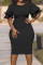 Black Fashion Casual Solid Flounce O Neck Short Sleeve Dress Dresses