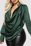 Green Fashion Casual Solid Basic V Neck Tops