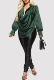 Green Fashion Casual Solid Basic V Neck Tops