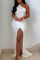 White Fashion Sexy Solid Backless Slit Oblique Collar Sleeveless Evening Dress