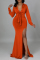 Orange Fashion Casual Solid Slit V Neck Long Sleeve Two Pieces