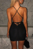 Black Sexy V-neck Sling Backless Dress