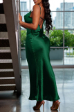 Green Fashion Sexy Solid Backless Spaghetti Strap Long Dress Dresses