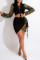Black Fashion Sexy Patchwork Sequins Strap Design Turndown Collar Long Sleeve Two Pieces