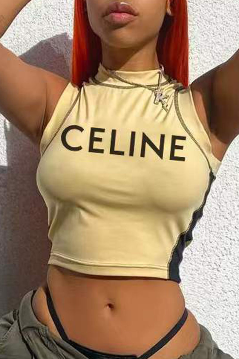 

Apricot Fashion Sportswear Letter Split Joint O Neck Tops