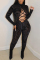 Black Fashion Sexy Patchwork Hollowed Out See-through Half A Turtleneck Skinny Jumpsuits