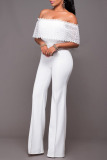 White Casual Solid Patchwork Off the Shoulder Straight Jumpsuits