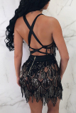 Black Sexy Sequined Sleeveless Backless Dress