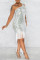 White Fashion Sexy Patchwork Tassel Sequins Asymmetrical One Shoulder Evening Dress