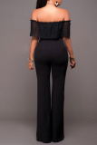 Black Casual Solid Patchwork Off the Shoulder Straight Jumpsuits