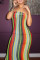 Multicolor Fashion Sexy Striped Print Backless Strapless Long Dress