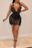 Black Sexy Sequined Sleeveless Backless Dress