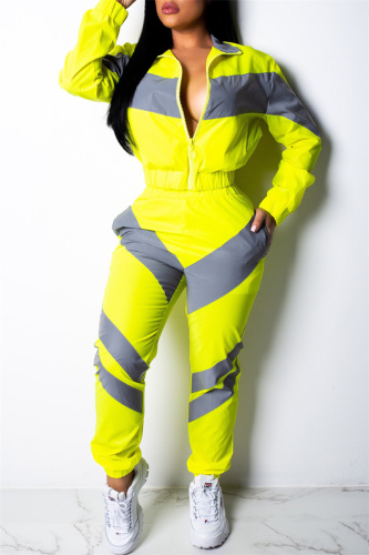 Yellow Fashion Casual Patchwork Solid Patchwork Zipper Collar Long Sleeve Two Pieces(Without Pocket)