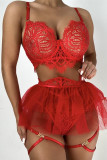 Red Fashion Sexy Patchwork Hollowed Out See-through Backless Lingerie