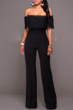 Black Casual Solid Patchwork Off the Shoulder Straight Jumpsuits