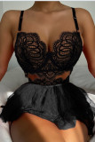 Black Fashion Sexy Patchwork Hollowed Out See-through Backless Lingerie