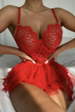 Red Fashion Sexy Patchwork Hollowed Out See-through Backless Lingerie