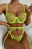 Fluorescent Pink Fashion Sexy Patchwork Hollowed Out See-through Backless Lingerie