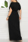 Black Fashion Casual Plus Size Solid Split Joint V Neck Long Dress