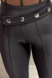 Black Fashion Casual Solid Rivets Patchwork Regular High Waist Pencil Solid Color Bottoms
