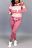 Pink Sexy Two Piece Suits Striped pencil Long Sleeve 
