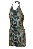 Camouflage Fashion Sexy Camouflage Print Backless Halter Sling Dress