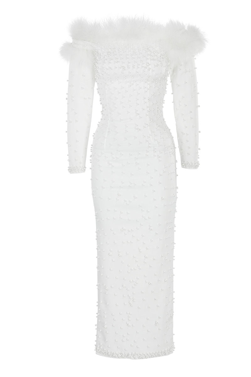 Fashion Solid Color Long Sleeve Feather Patchwork Dress
