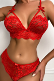 Red Sexy Solid Lace Hollowed Out Valentines Day Lingerie