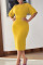 Yellow Casual Elegant Solid Split Joint Slit O Neck One Step Skirt Dresses