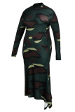 Camouflage Fashion Casual Plus Size Camouflage Print Basic O Neck Printed Dress