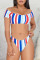 Multicolor Fashion Sexy Striped Print Basic Swimwears