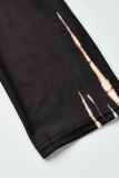 Black Brown Fashion Print Basic O Neck Irregular Dress
