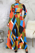 Multicolor Casual Elegant Color Lump Print Patchwork O Neck A Line Dresses
