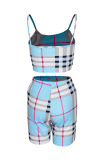 Lake Blue Fashion Casual adult Ma'am Plaid Patchwork Two Piece Suits Straight Sleeveless Two Pieces