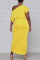 Yellow Fashion Casual Solid Patchwork O Neck Irregular Dress
