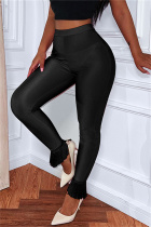 Black Fashion Casual Solid Tassel Split Joint Skinny High Waist Pencil Trousers