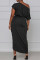 Black Fashion Casual Solid Patchwork O Neck Irregular Dress