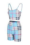 purple Fashion Casual adult Ma'am Plaid Patchwork Two Piece Suits Straight Sleeveless Two Pieces