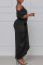 Black Fashion Casual Solid Patchwork O Neck Irregular Dress
