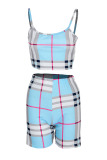 Khaki Fashion Casual adult Ma'am Plaid Patchwork Two Piece Suits Straight Sleeveless Two Pieces