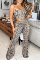 Colour Sexy Casual Print Bandage Backless Vests Spaghetti Strap Sleeveless Two Pieces