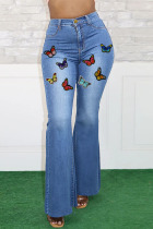 Blue Street Solid Embroidered Split Joint High Waist Denim Jeans