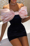 Pink Fashion Sexy Patchwork With Bow Strapless Evening Dress