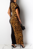 Navy Blue Fashion Leopard Print Tight-Fitting Hip Dress