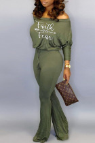 Green Casual Print Split Joint Oblique Collar Straight Jumpsuits