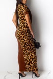 Orange Fashion Leopard Print Tight-Fitting Hip Dress