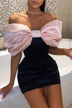 Pink Fashion Sexy Patchwork With Bow Strapless Evening Dress