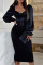 Black Fashion Sexy Solid Basic Square Collar Long Sleeve Dresses